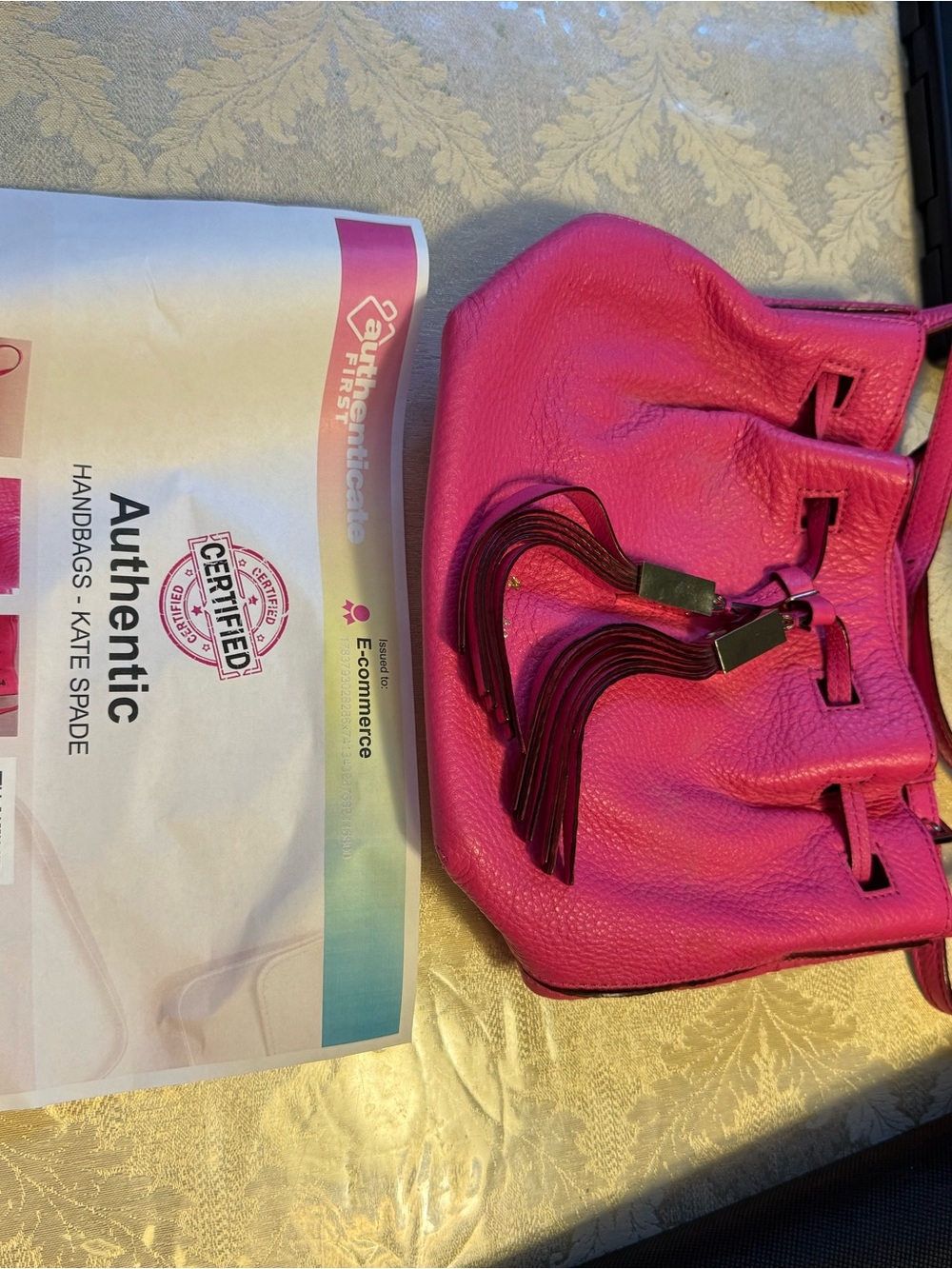 Kate Spade Hayes Street Vanessa Hot Pink Pebbled Leather Drawstring Bucket + COA